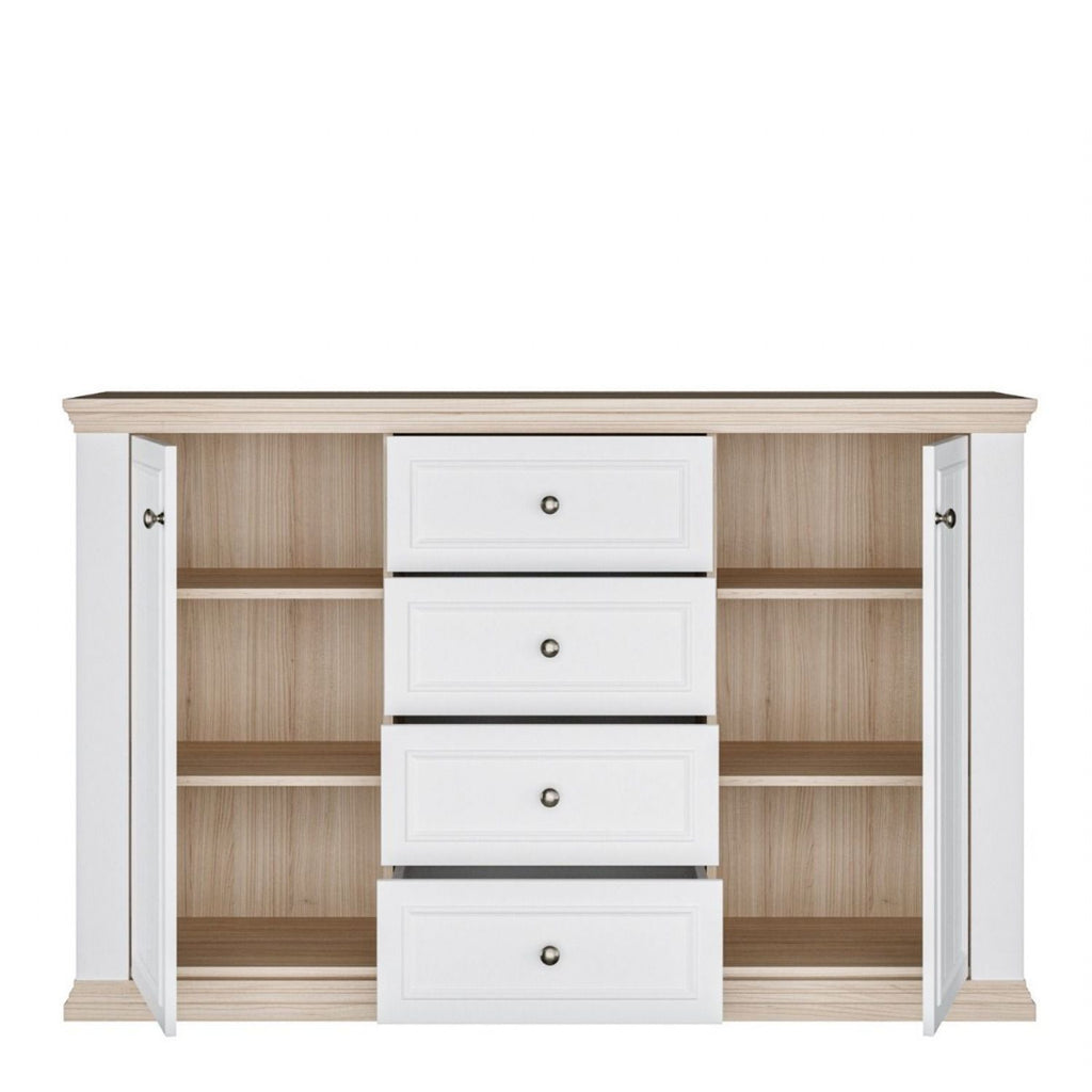 Pontypool 4 Drawer & 2 Door Sideboard in White and Riva Oak