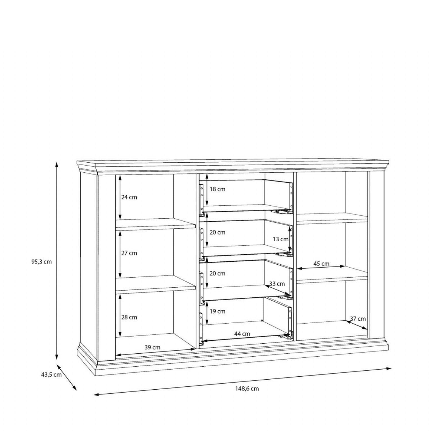 Pontypool 4 Drawer & 2Door Sideboard in Grey and Mauvella Oak