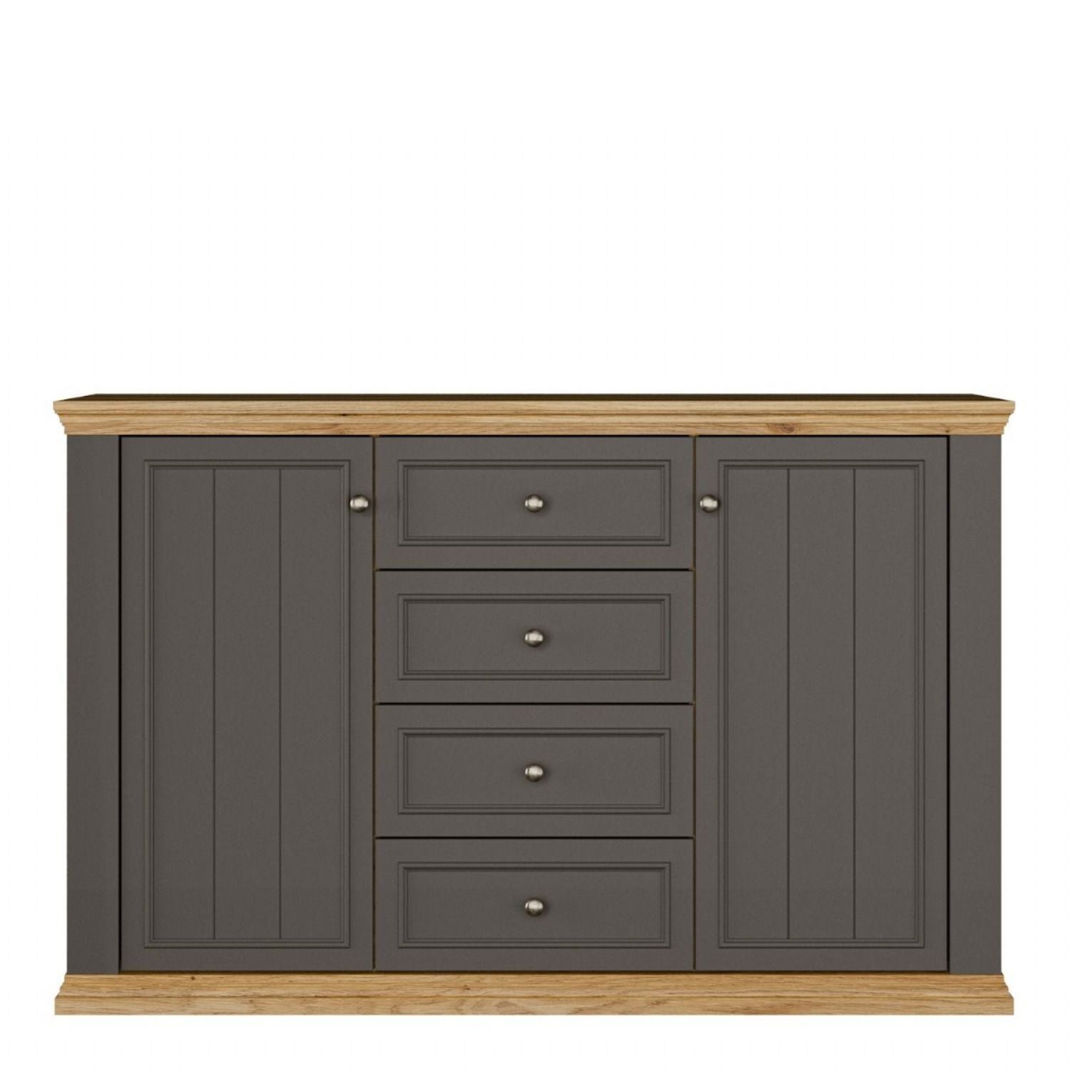 Pontypool 4 Drawer & 2Door Sideboard in Grey and Mauvella Oak