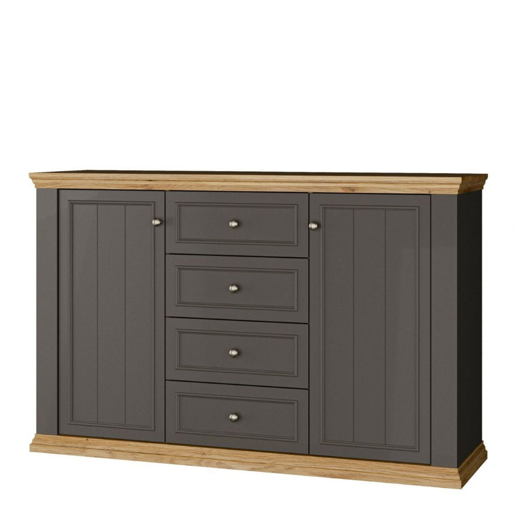 Pontypool 4 Drawer & 2Door Sideboard in Grey and Mauvella Oak