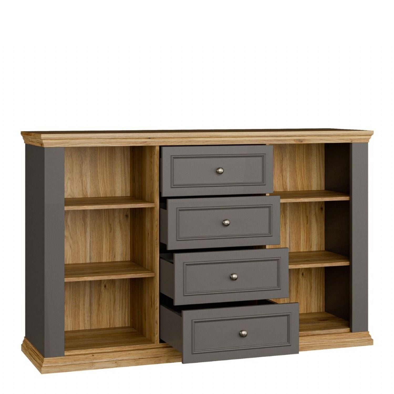 Pontypool 4 Drawer & 2Door Sideboard in Grey and Mauvella Oak