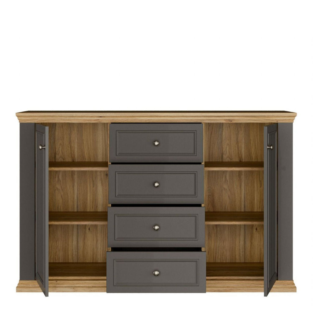 Pontypool 4 Drawer & 2Door Sideboard in Grey and Mauvella Oak