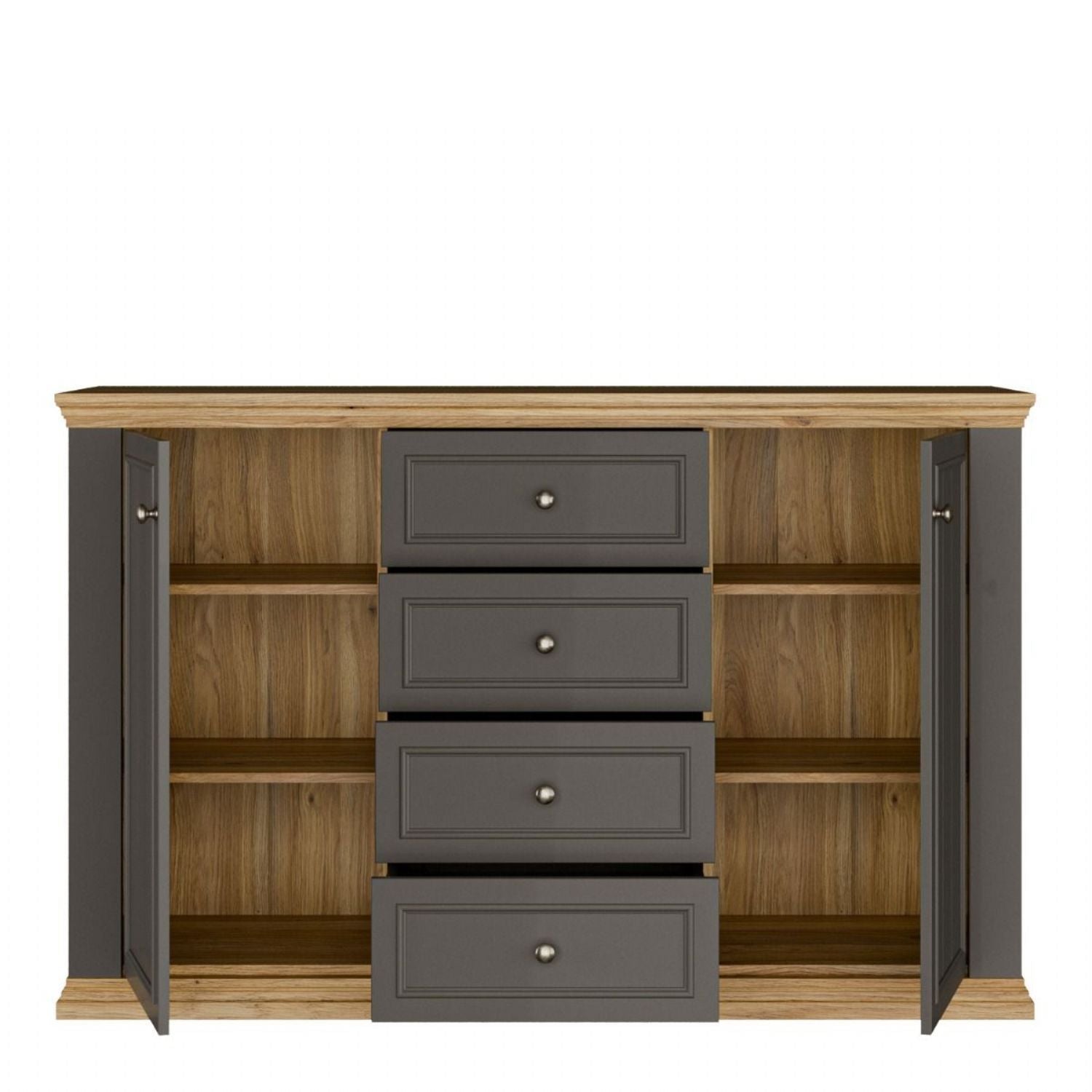 Pontypool 4 Drawer & 2Door Sideboard in Grey and Mauvella Oak
