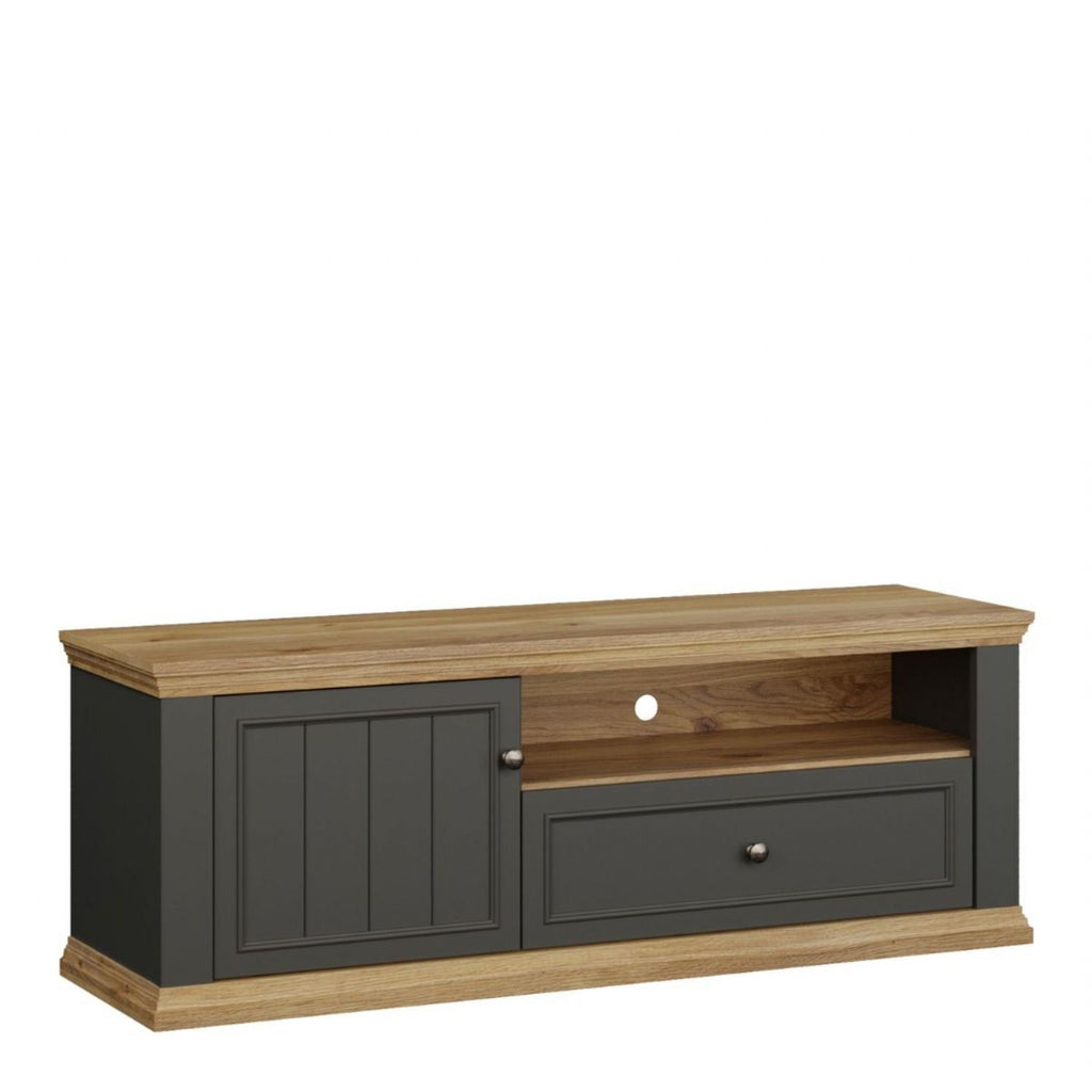 Pontypool TV Unit with Drawer &amp; Open Shelf in Grey and Mauvella Oak