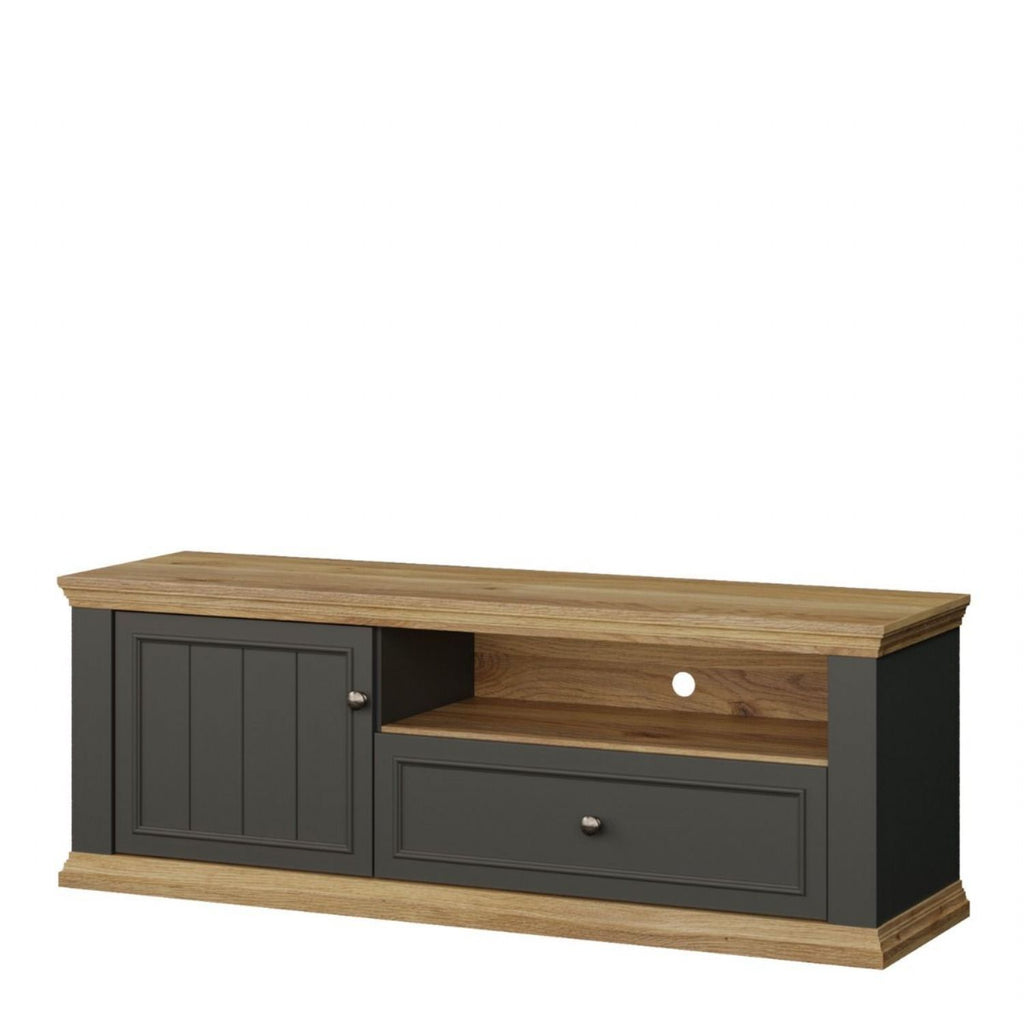 Pontypool TV Unit with Drawer & Open Shelf in Grey and Mauvella Oak