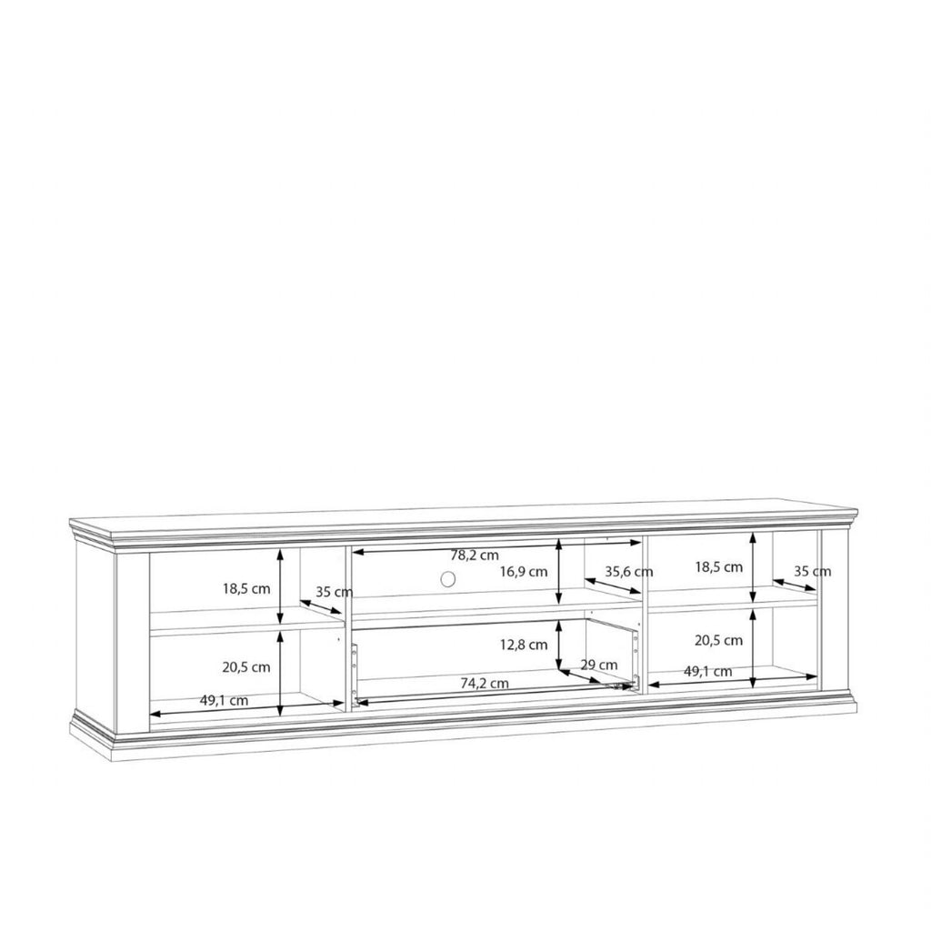 Pontypool Wide TV Unit with 2 Doors, Drawer & Open Shelf in White and Riva Oak