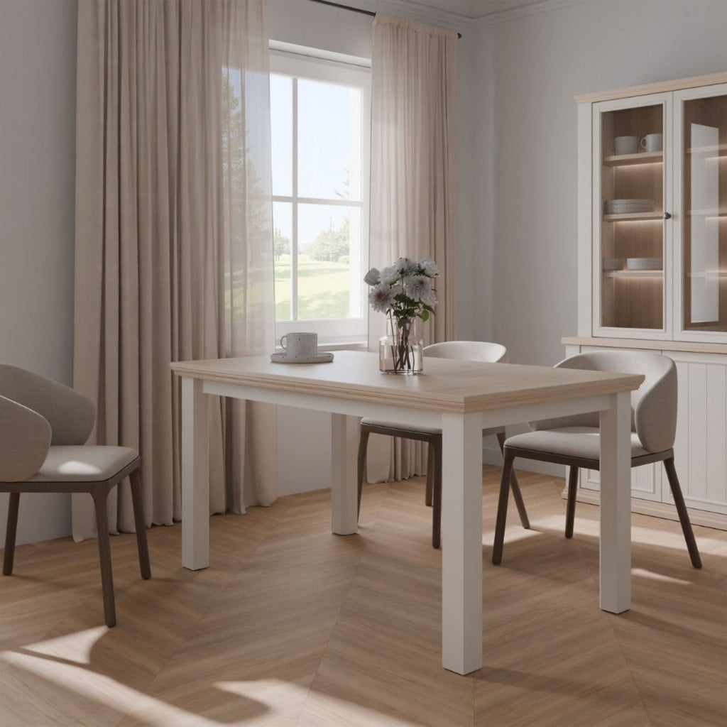 Pontypool Rectangular Dining Table 150x90cm in White and Riva Oak