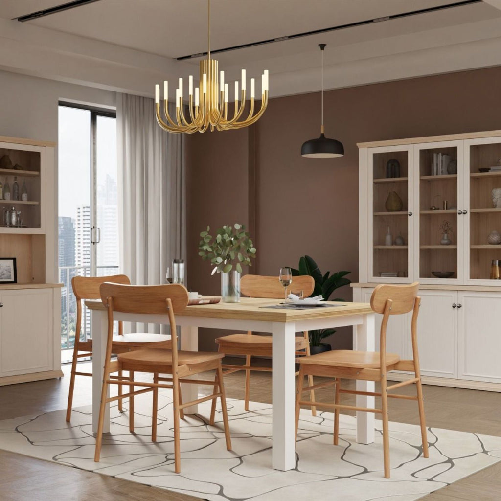 Pontypool Rectangular Dining Table 150x90cm in White and Riva Oak
