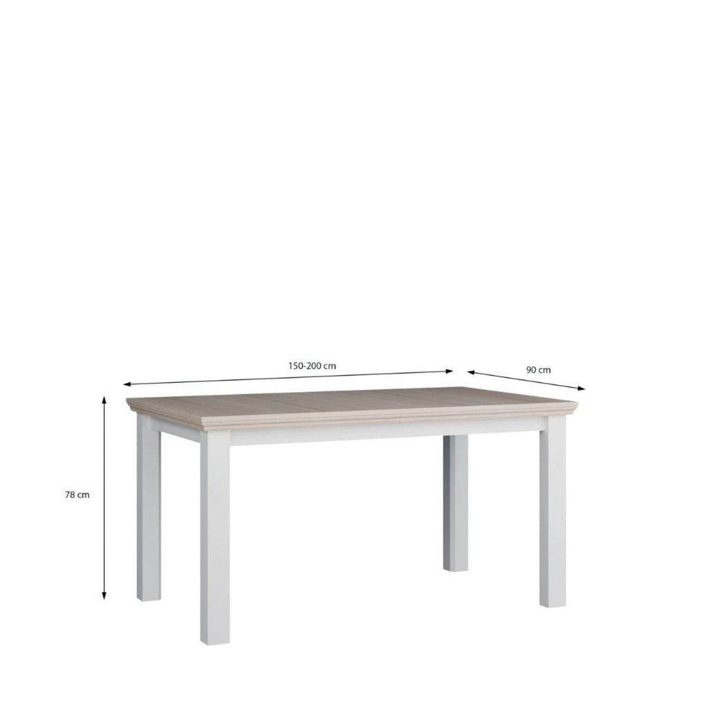 Pontypool Rectangular Dining Table 150x90cm in White and Riva Oak
