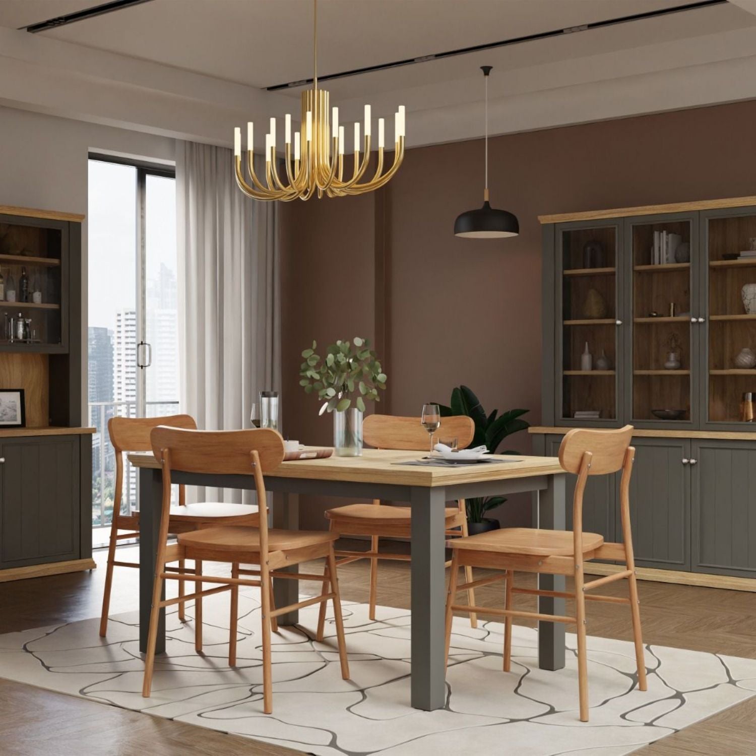 Pontypool Rectangular Dining Table 150x90cm in Wolfram Grey and Mauvella Oak