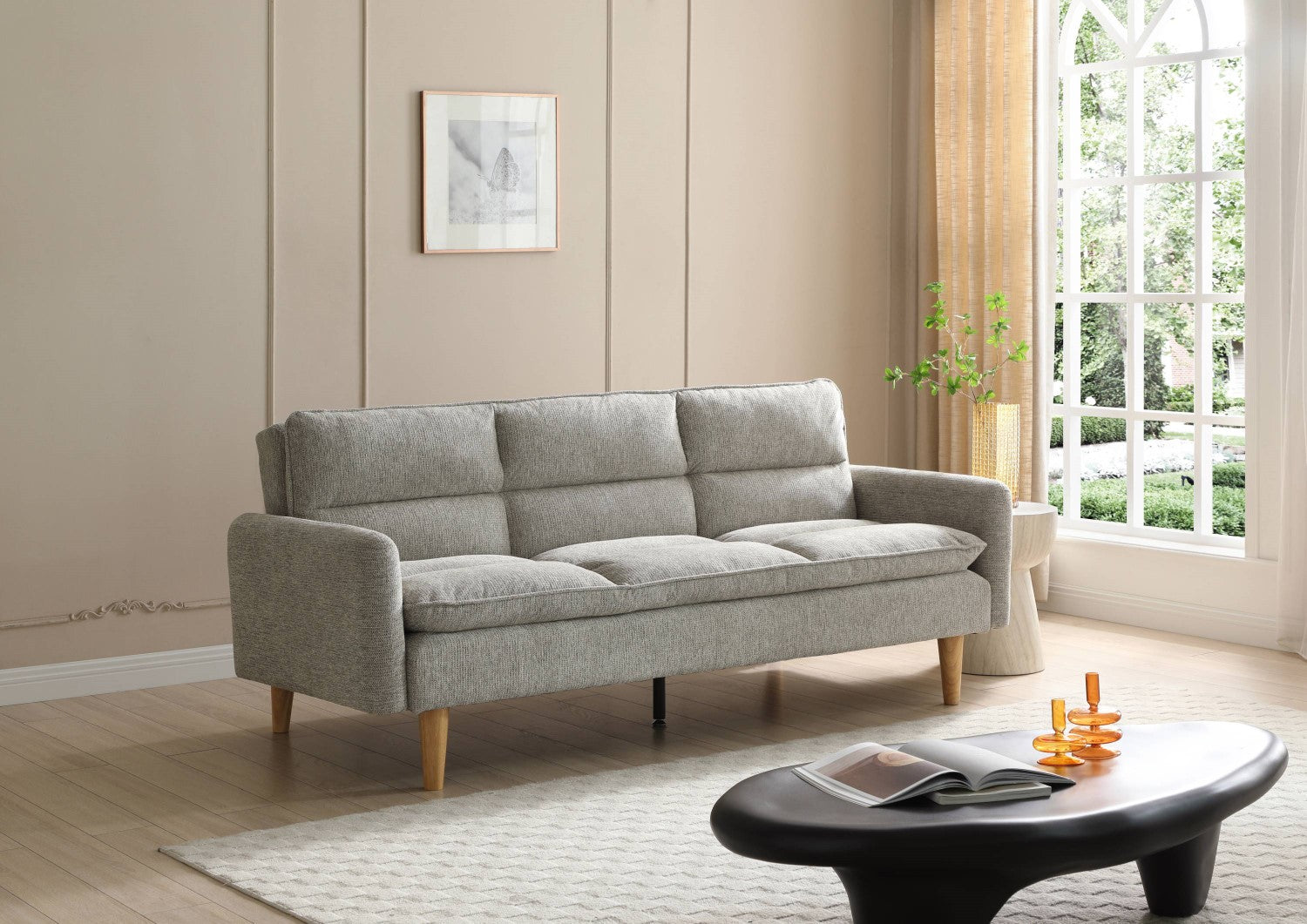 Cosy Rest Chenille Effect Natural 3 Seater Sofa Bed