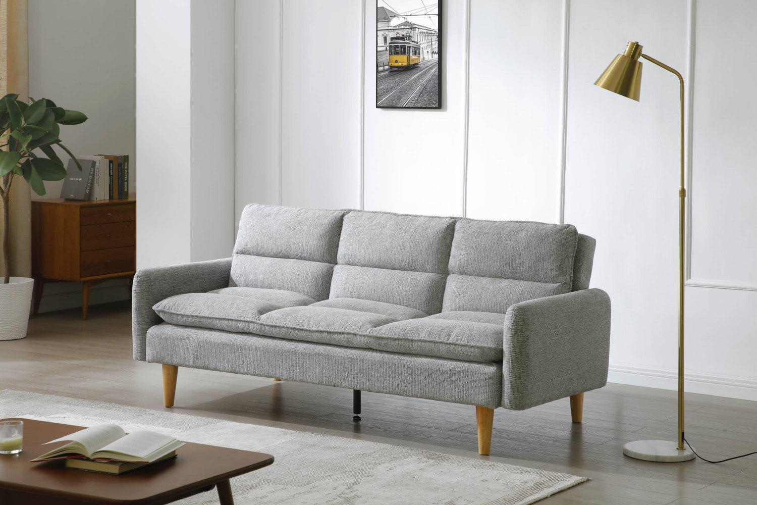 Cosy Rest Chenille Effect Light Grey 3 Seater Sofa Bed