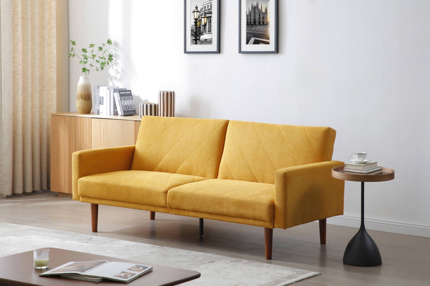 Relax Linen Effect Mustard 3 Seater Sofa Bed