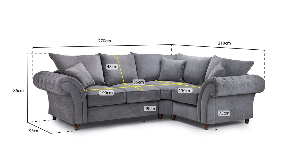 Grey Fabric Pillow Back Corner Sofa Right Hand Facing