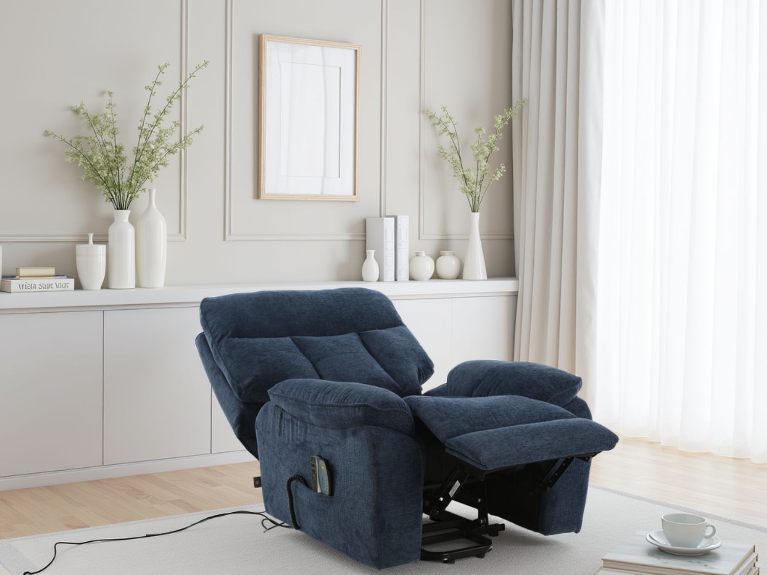 Blue Fabric Electric Rise and Recliner Massage Chair