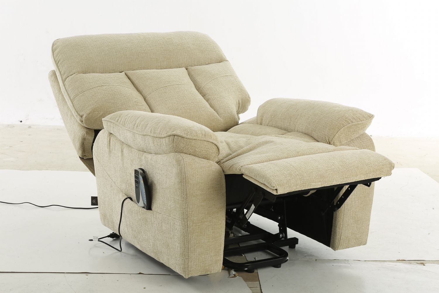 Beige Fabric Electric Rise and Recliner Massage Chair