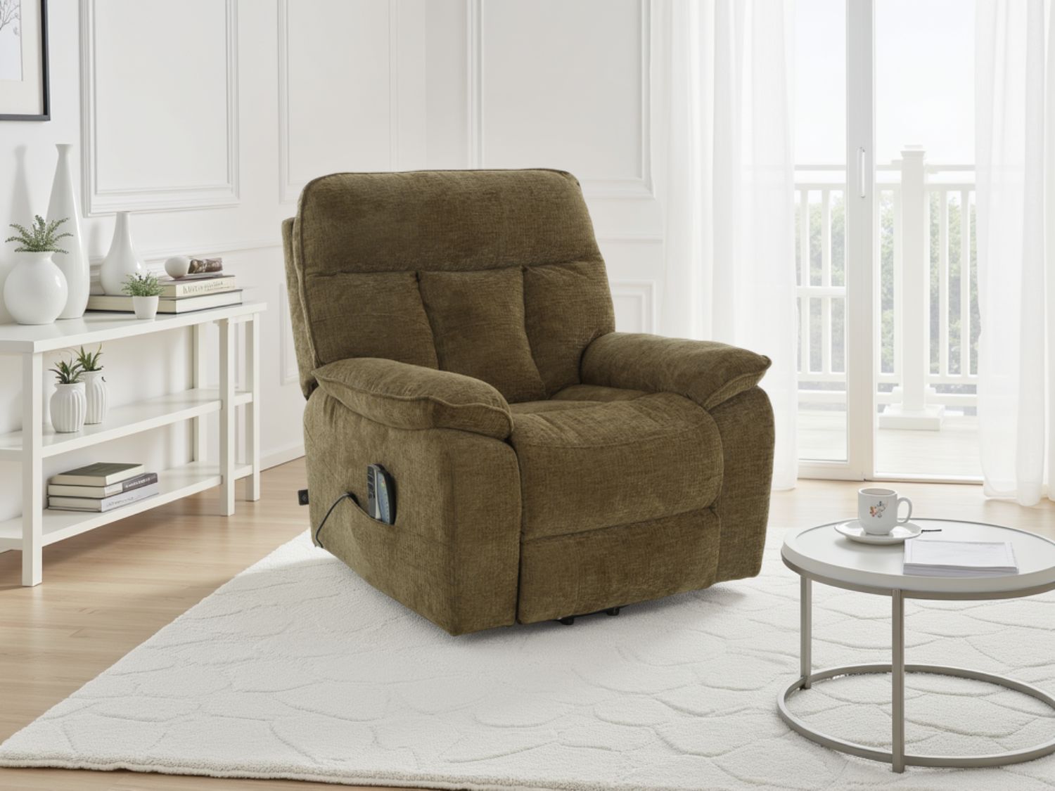 Brown Fabric Electric Rise and Recliner Massage Chair