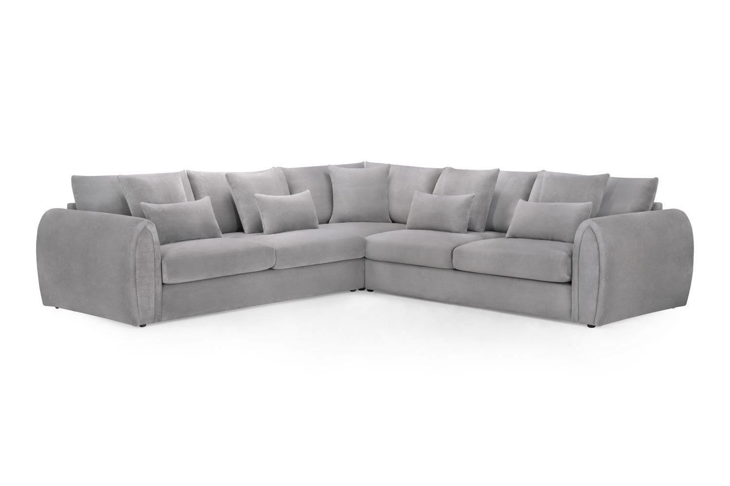 Grey Fabric Large Corner Group Sofa Curved Arms