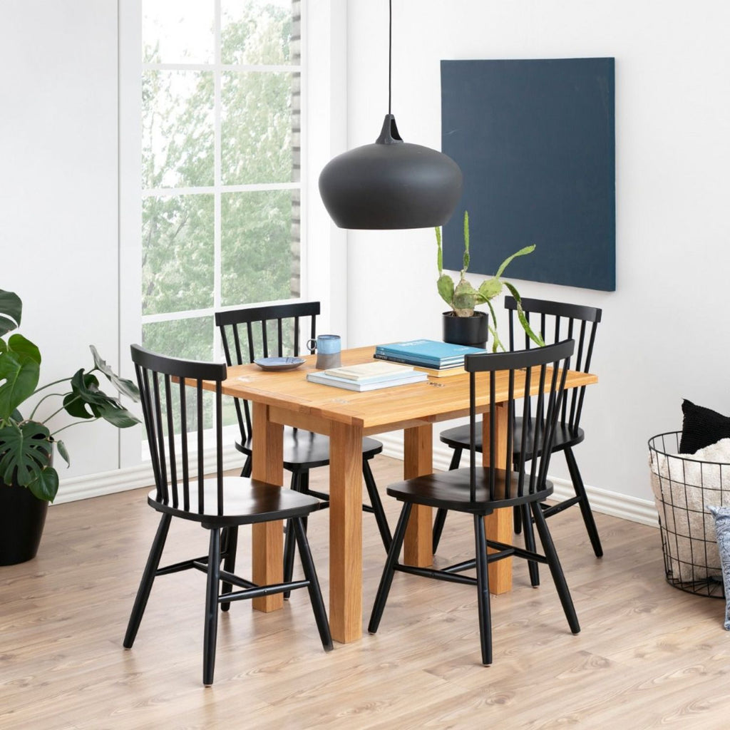 Kenley Extending Dining Table in Oak 4590cm Includes 4 Riano Dining Chairs in Black