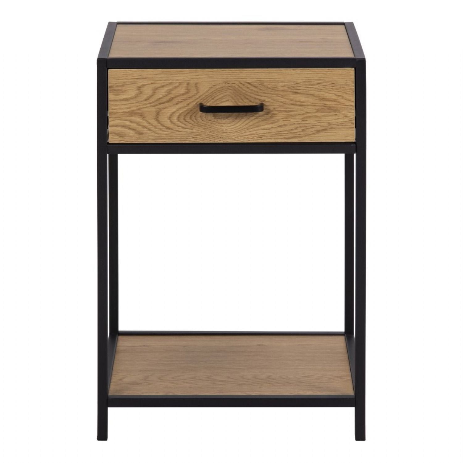 Seaford Bedside Table with 1 Drawer in Black And Oak