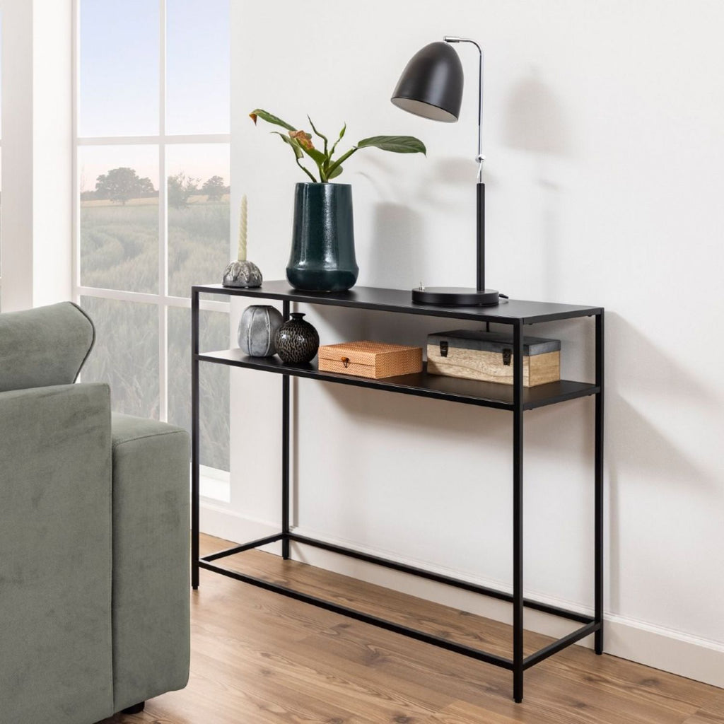 Newcastle Console Table with Open Shelf in Matt Black