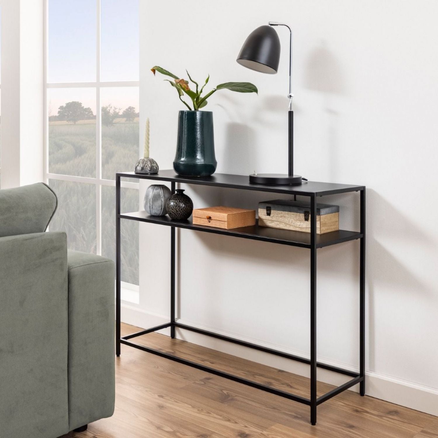 Newcastle Console Table with Open Shelf in Matt Black