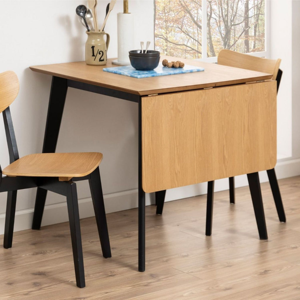 Roxby Extending Dining Table 80120cm in Oak & Black includes 2 Roxby Dining Chairs in Black and Oak