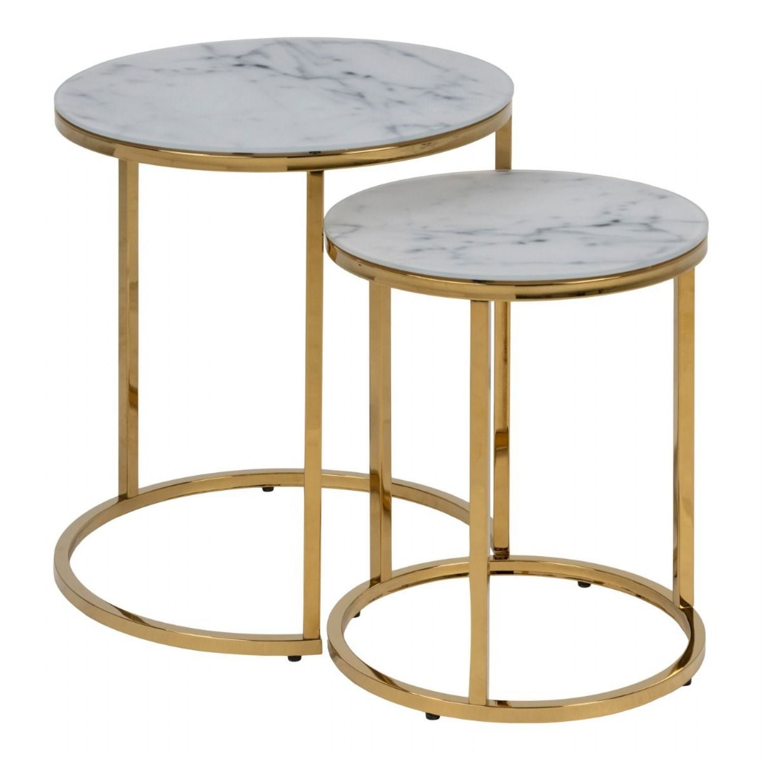 Alisma Nest of 2 Tables with White Marble Glass &amp; Gold Base