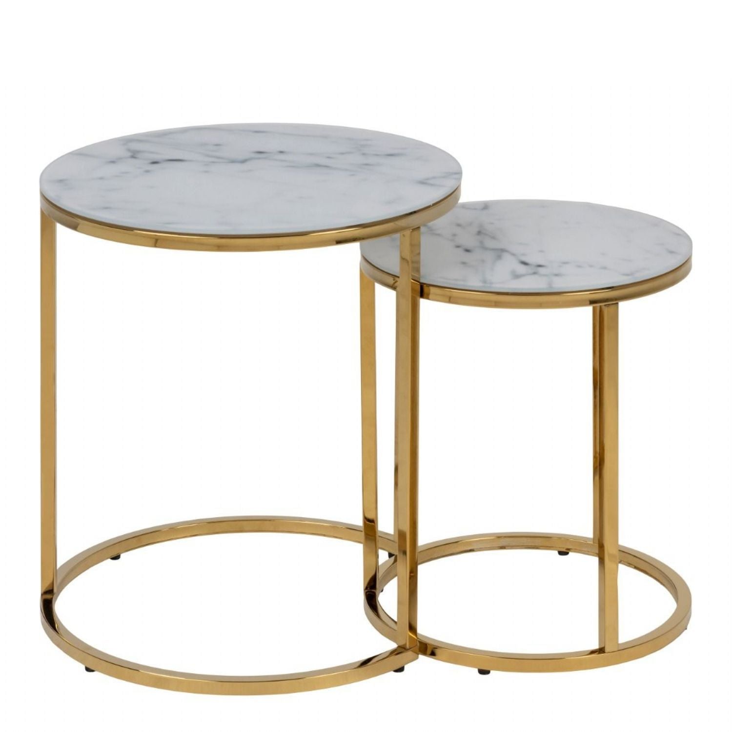 Alisma Nest of 2 Tables with White Marble Glass & Gold Base