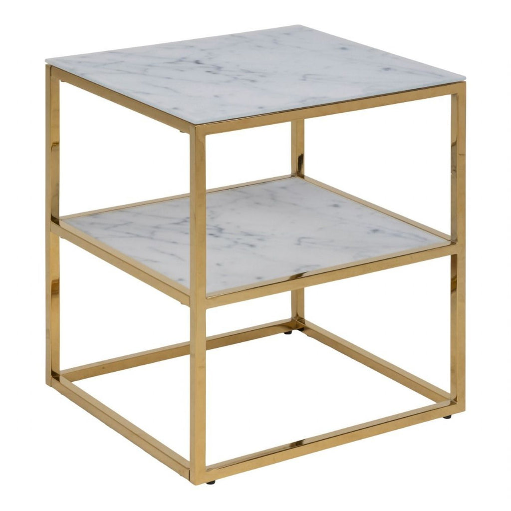 Alisma Bedside Table with White Marble Glass &amp; Gold Base