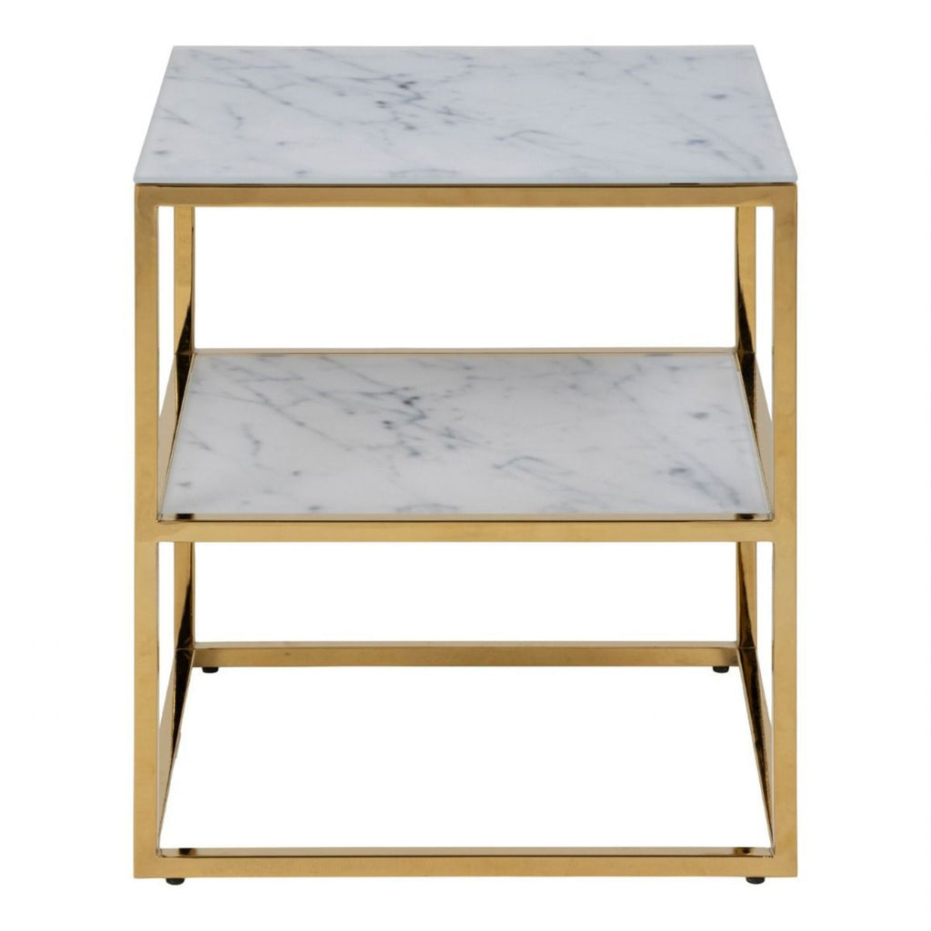 Alisma Bedside Table with White Marble Glass & Gold Base