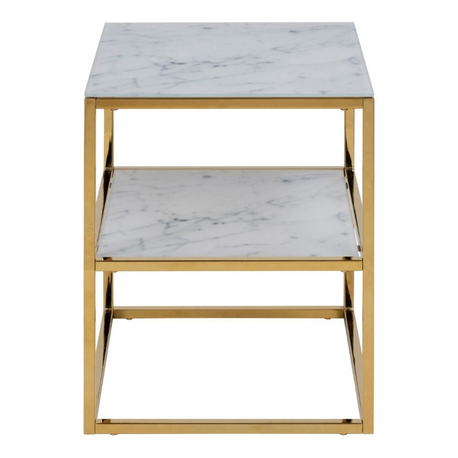 Alisma Bedside Table with White Marble Glass & Gold Base