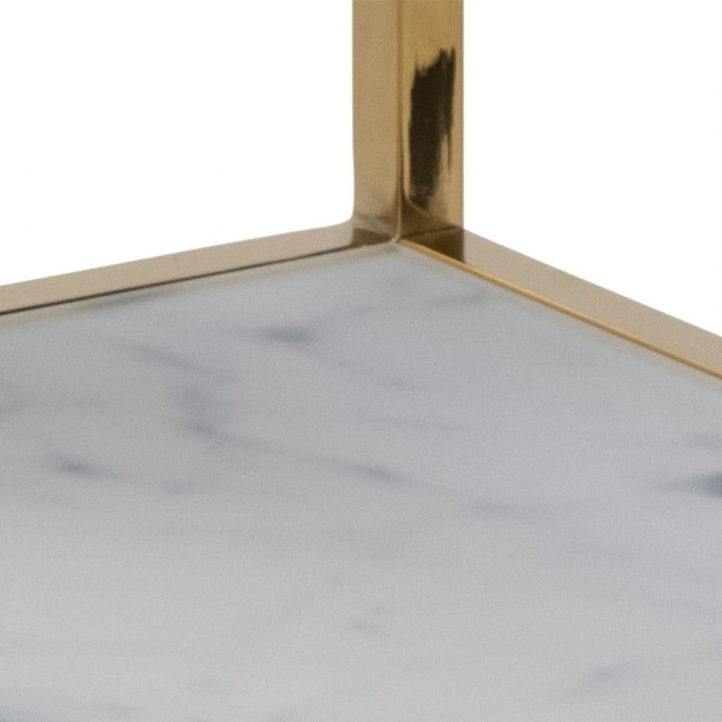 Alisma Bedside Table with White Marble Glass & Gold Base