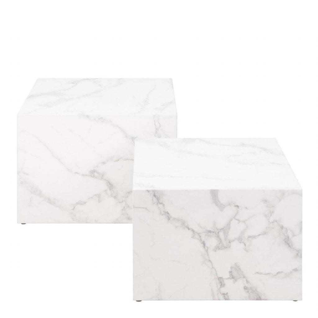 Dice Square Coffee Table Set in White Marble Carrara