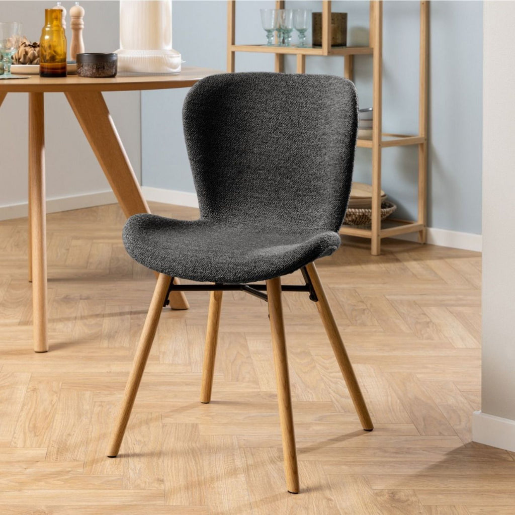 Townsville Round Dining Table in White and Oak 100x75cm includes 4 Batilda Fabric Dining Chairs in Grey and Oak