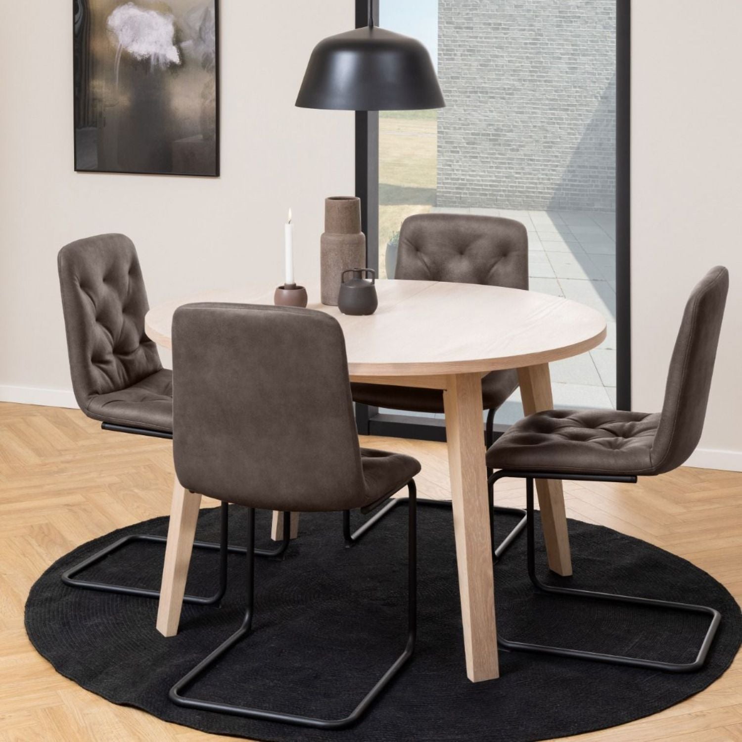 ALine Round Extendable Dining Table in White Oak 120 220 x 120 x 75cm