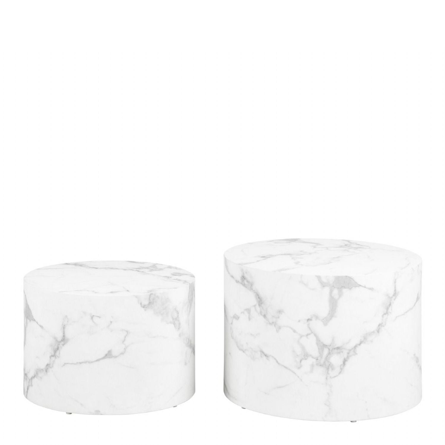 Dice Round Coffee Table Set of 2 in White Marble and Carrara Rough Paper