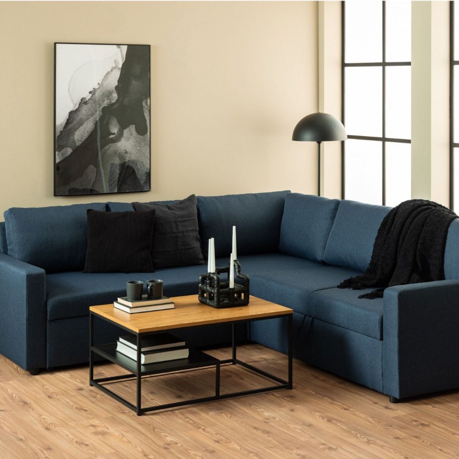 Gila Coffee Table with Open Shelf in Oak & Black