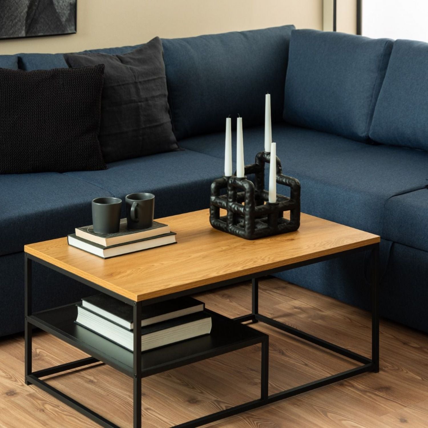 Gila Coffee Table with Open Shelf in Oak & Black