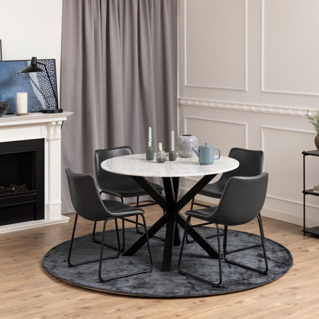 I_Oregon Dining Chair In Black with Cream Stitching, Set of 2