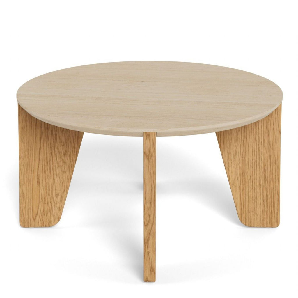 Dockland Round Coffee Table in Travertine & Wild Oak