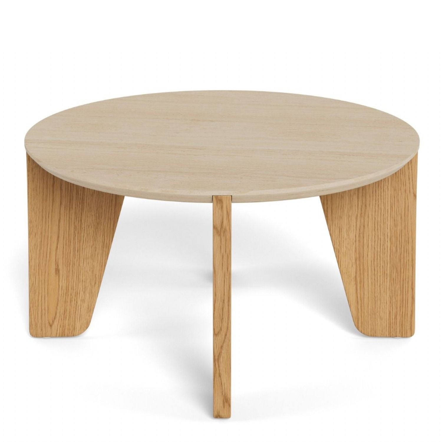 Dockland Round Coffee Table in Travertine & Wild Oak