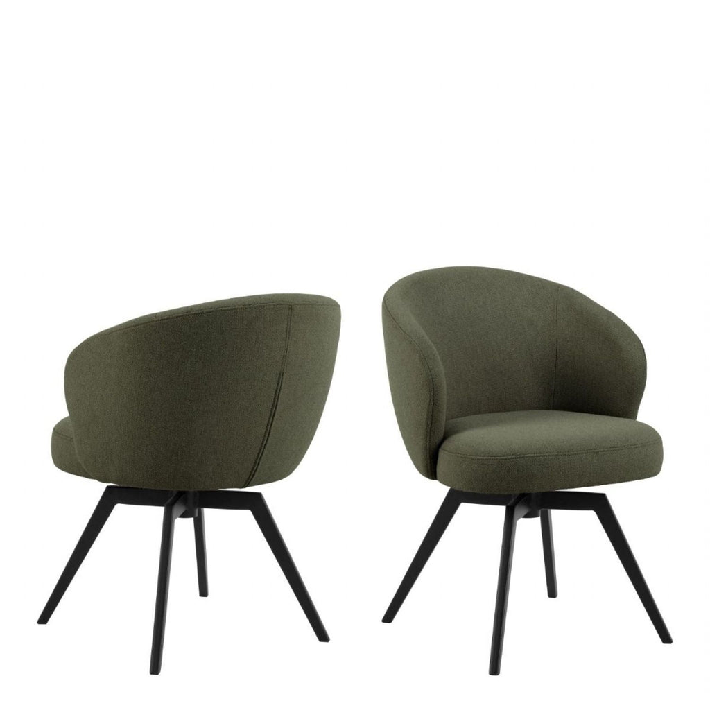 Darlene Dining Chair with Armrest and Swivel Function in Green