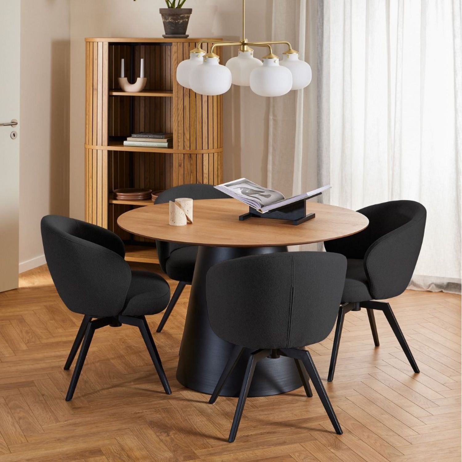 Darlene Dining Chair with Armrest and Swivel Function in Black