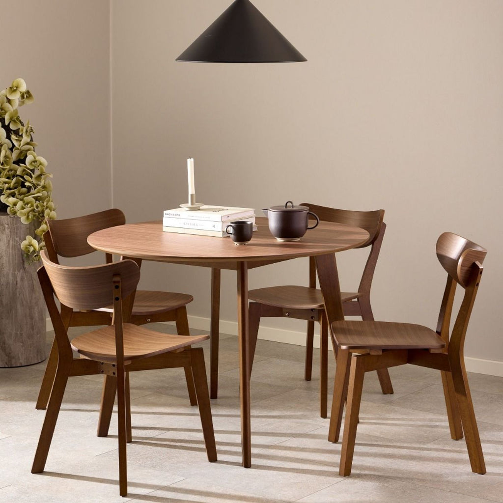 Roxby Round Dining Table in Walnut 120x76cm includes 4 Roxby Dining Chairs in Walnut