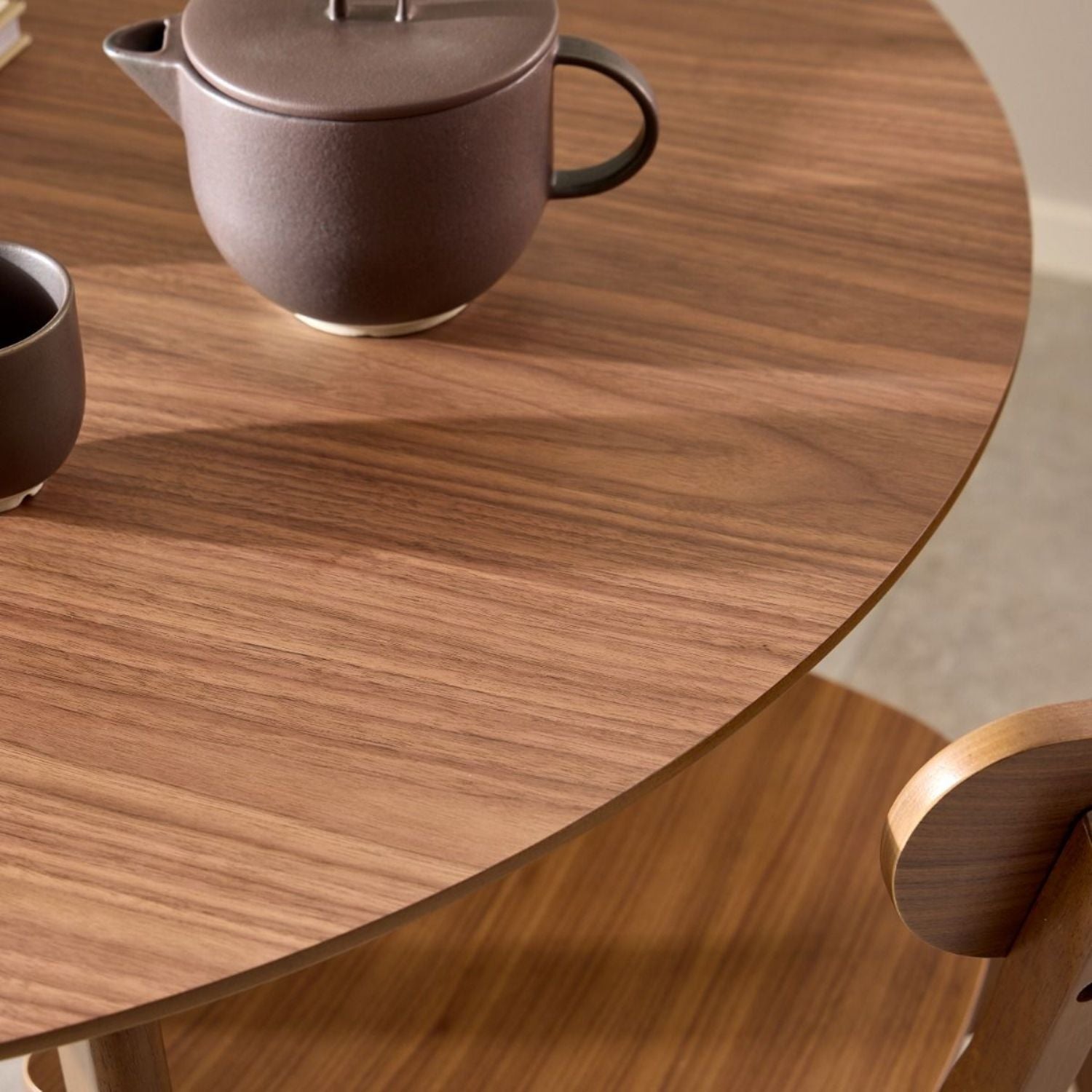 Roxby Round Dining Table in Walnut 120x76cm includes 4 Roxby Dining Chairs in Walnut