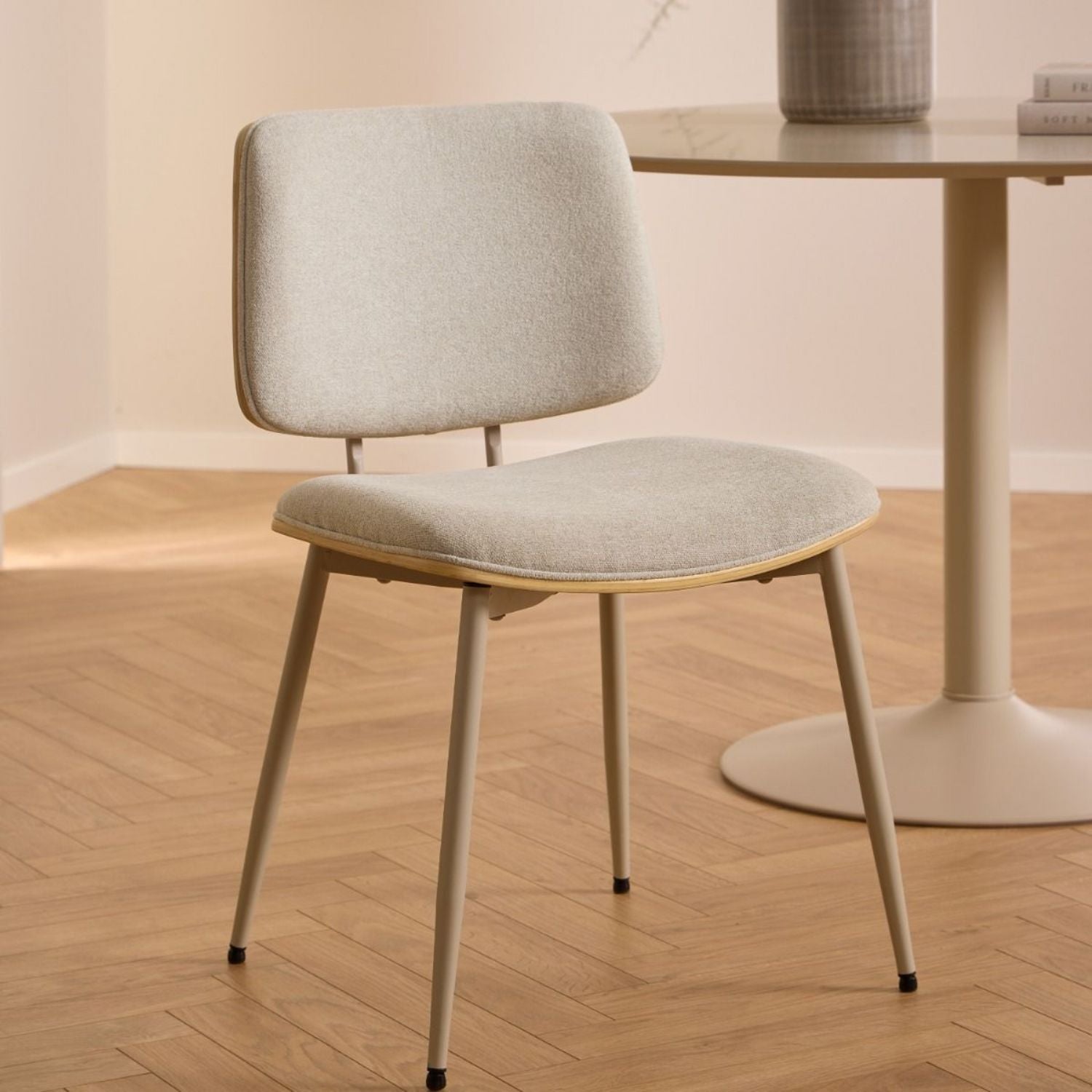 Owen Dining Chair in Apia Fabric Beige Set of 2