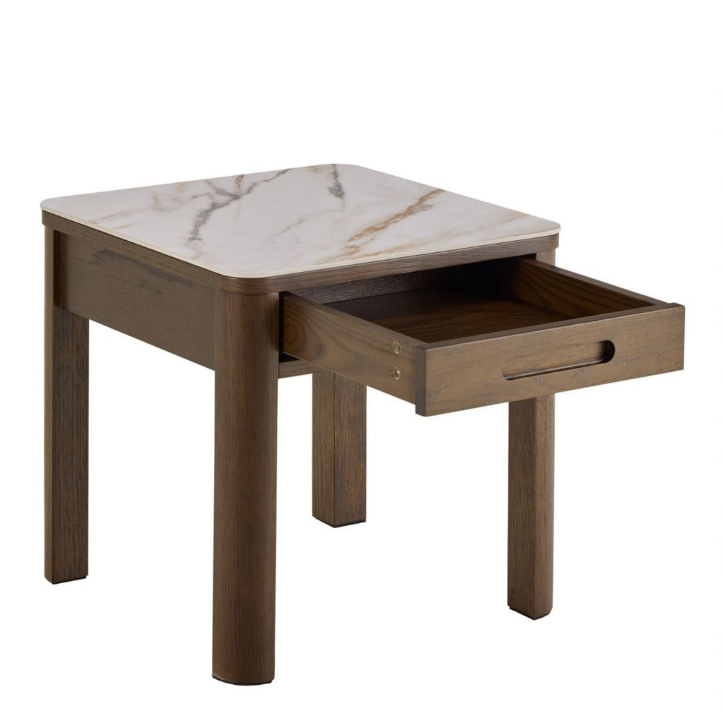 Southampton Square Side Table 1 Drawer in Cream Ceramic