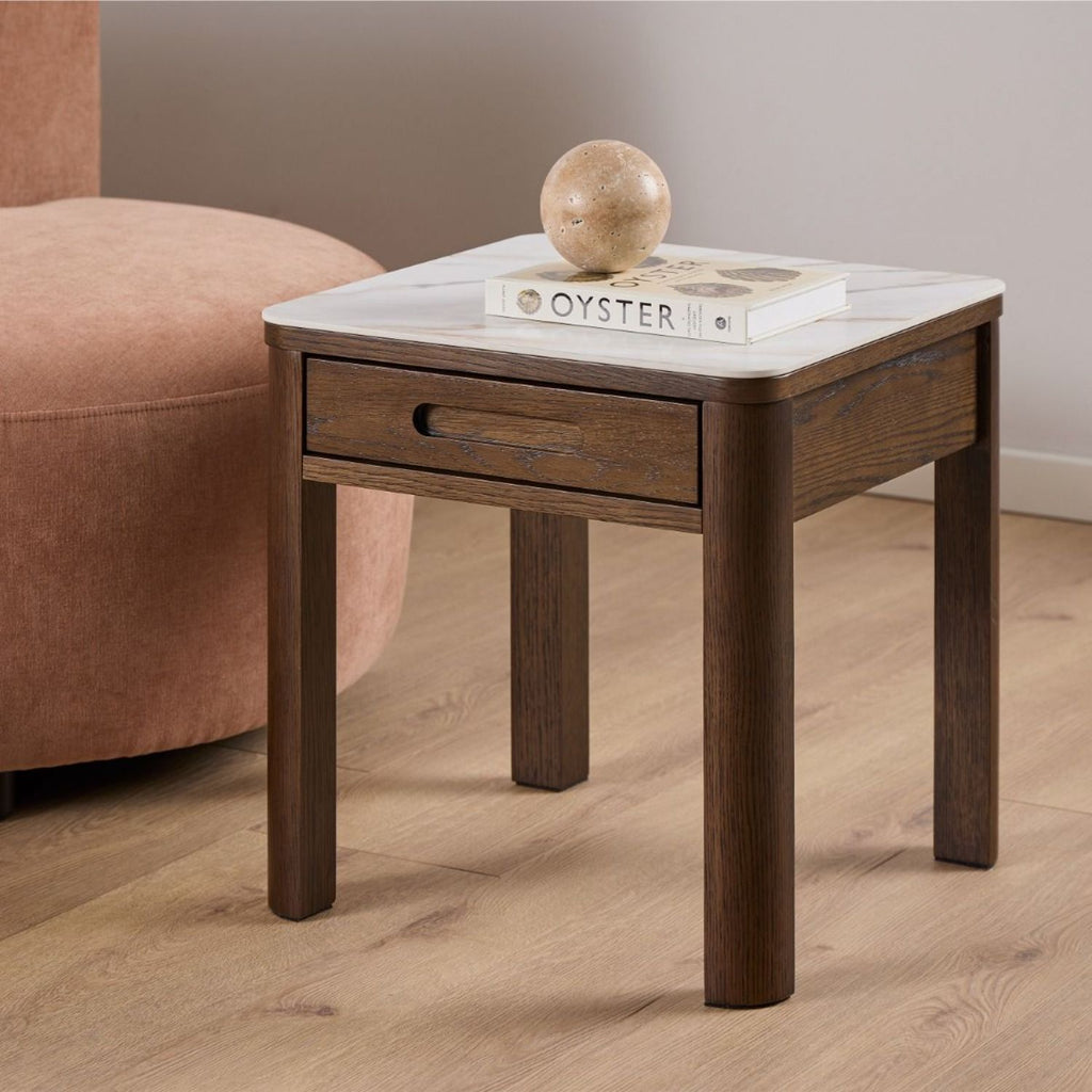Southampton Square Side Table 1 Drawer in Cream Ceramic