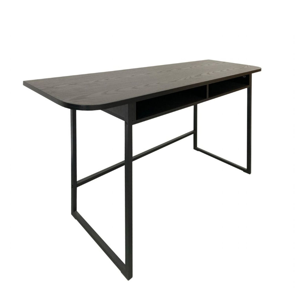 Darlington Console Table With Open Shelf and Oak Top in Black